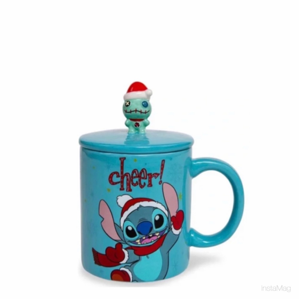 NEW Disney Lilo & Stitch Holiday Cheer Ceramic Mug with Lid Christmas